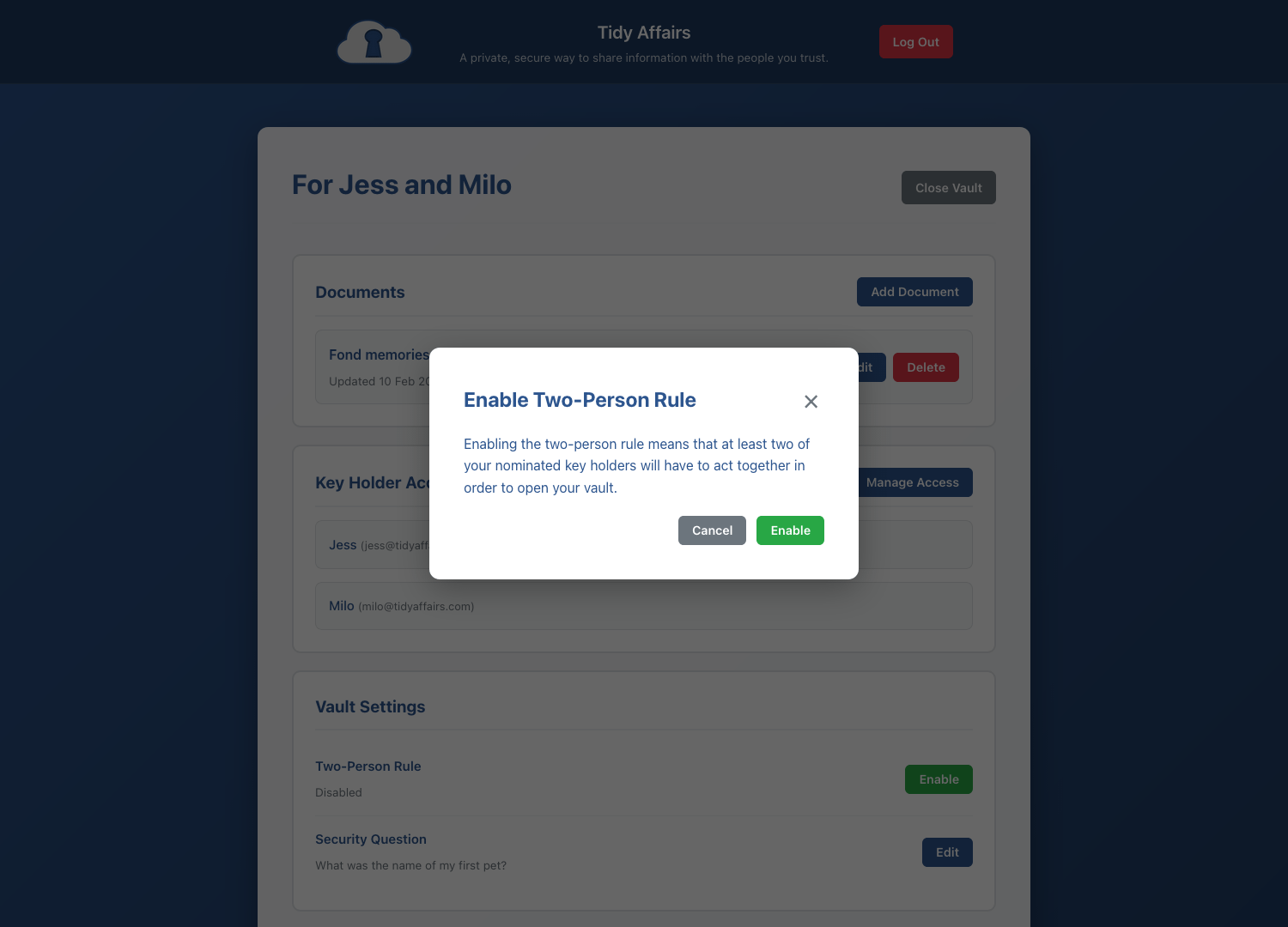 Two-person rule settings